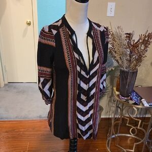 Forever 21 Black Tunic with Burgundy and Cream Chevron Stripes